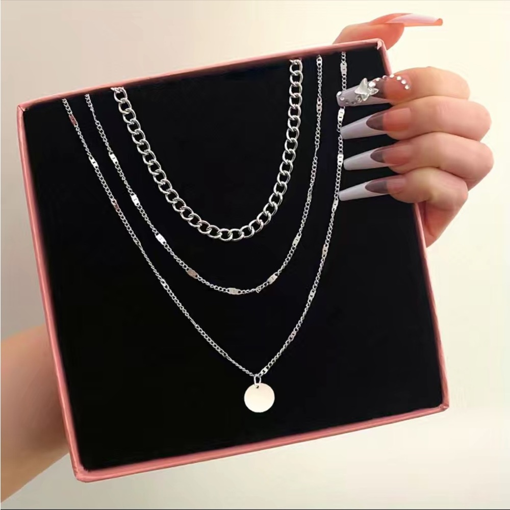 NEW Silver Plated Set of 3 Necklace